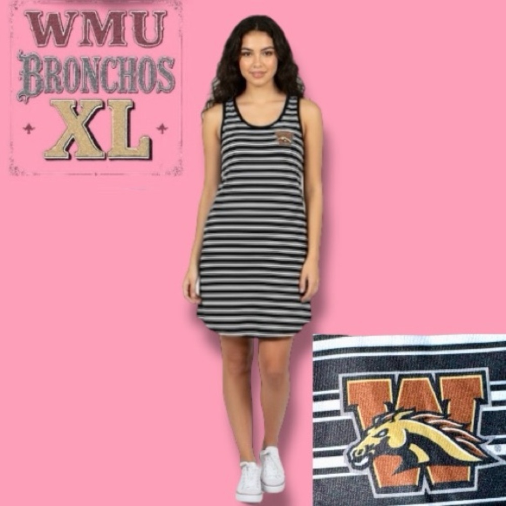 Western Michigan University Broncos Black & White Striped Mini Tank Dress NWOT - Picture 6 of 16